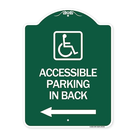 Signmission Accessible Parking on Left Arrow W/ Graphic, Green & White Aluminum Sign, 18" x 24", GW-1824-24356 A-DES-GW-1824-24356